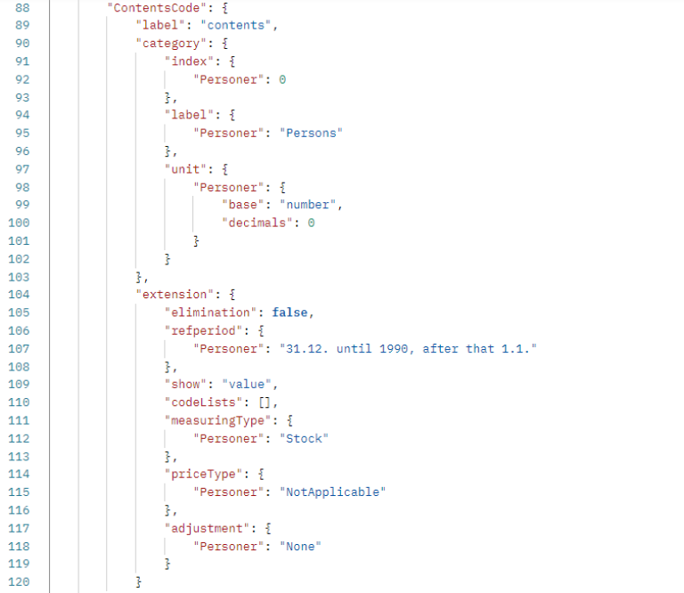 Shows excerpts of metadata for content variable in table 05810.