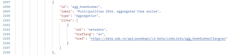 Excerpt from table 07459 about groupings that appear under endpoint metadata (codeLists/agg).