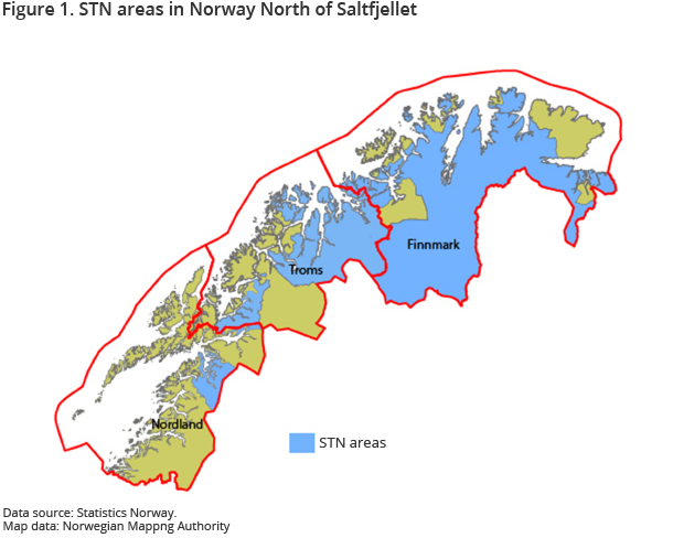 Figure 1. STN areas in Norway North of Saltfjellet