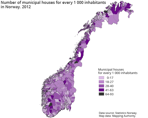 Number of municipal houses for every 1 000 inhabitantsin Norway. 2012