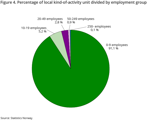Figure 4. Percentage of local-kind og activity units divided by employment group