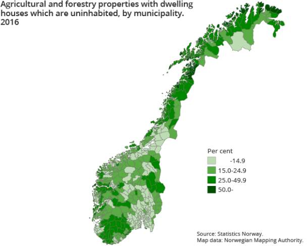 Figure 1. Agricultural and forestry properties with dwelling houses which are uninhabited, by municipality. 2016 Figure 1. Agricultural and forestry properties with dwelling houses which are uninhabited, by municipality. 2016