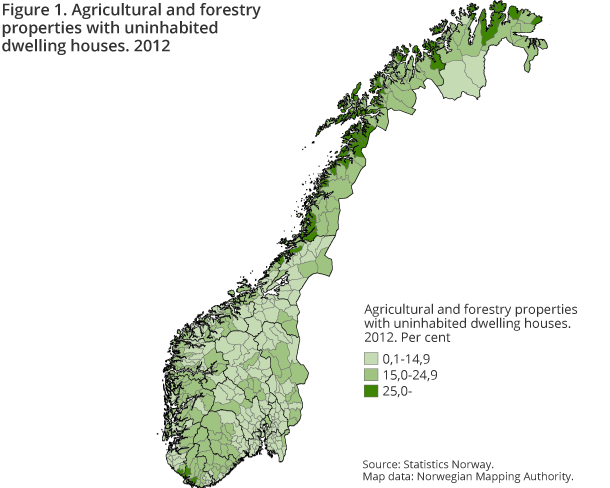 The map shows the share of agricultural properties with uninhabited dwelling houses.