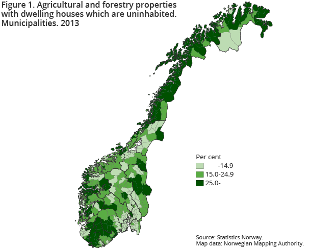 Figure 1. Agricultural and forestry properties with dwelling houses which are uninhabited. Municipalities. 2013 Figure 1. Agricultural and forestry properties with dwelling houses which are uninhabited. Municipalities. 2013