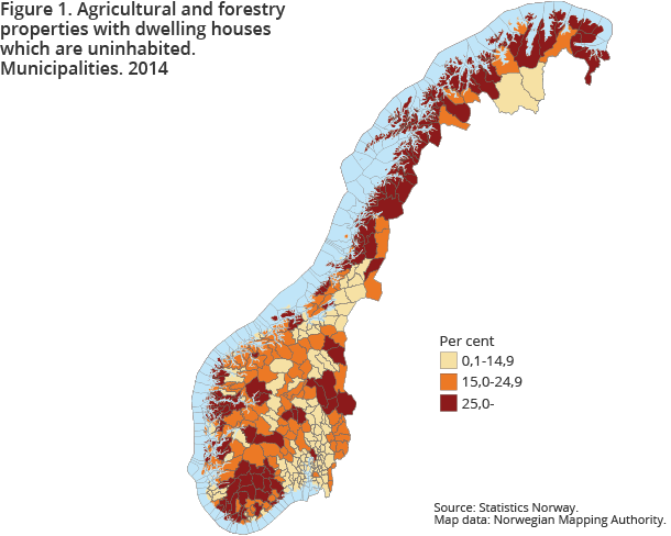 Figure 1. Agricultural and forestry properties with dwelling houses which are uninhabited. Municipalities. 2014 Figure 1. Agricultural and forestry properties with dwelling houses which are uninhabited. Municipalities. 2014