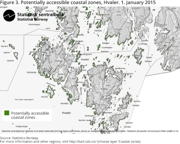Figure 3. Potentially accessible coastal zones, Hvaler. 1. January 2015