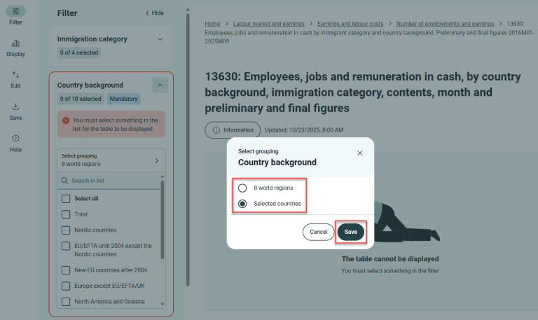 Under Country background, you can choose between “8 world regions” and “Selected countries.”