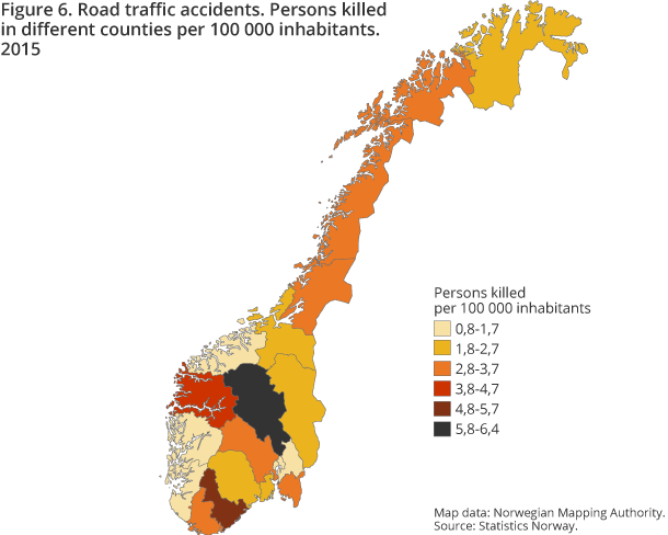 Road traffic accidents. Persons killed in different counties per 100 000 inhabitants. 2015 Road traffic accidents. Persons killed in different counties per 100 000 inhabitants. 2015