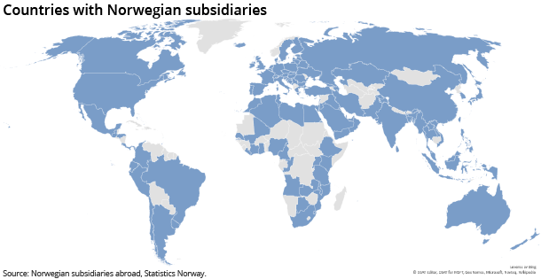 Figure 1. Countries with Norwegian subsidiaries