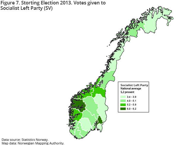 Figure 7. Storting Election 2013. Votes given to Socialist Left Party (SV)