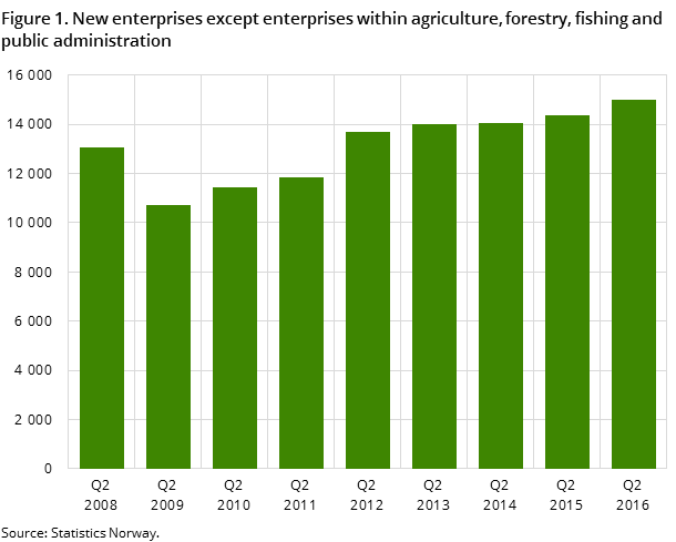 Figure 1. New enterprises except enterprises within agriculture, forestry, fishing and public administration