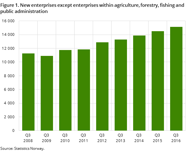 Figure 1. New enterprises except enterprises within agriculture, forestry, fishing and public administration