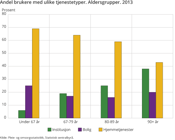 Andel brukere med ulike tjenestetyper. Aldersgrupper. 2013
