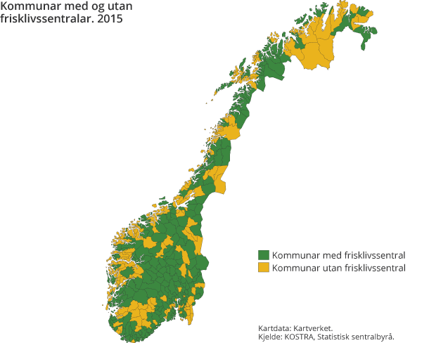 Kommunar med og utan frisklivssentralar. 2015