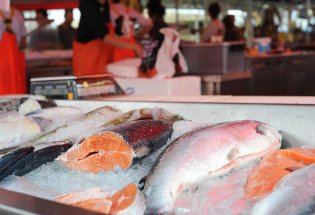 Laks i utsalget på Fisketorget i Bergen