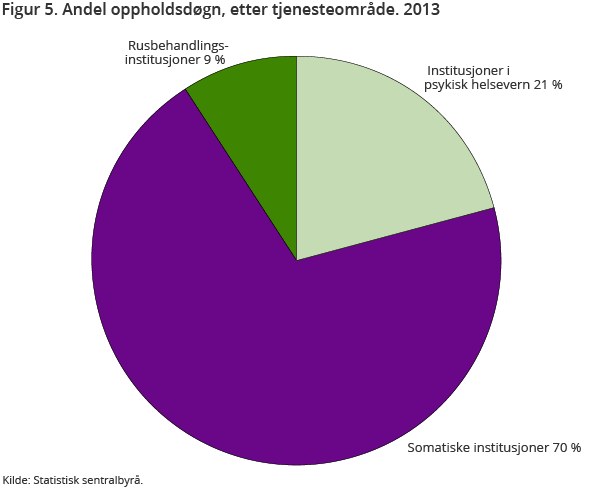 Figur 5. Andel oppholdsdøgn, etter tjenesteområde. 2013 Figur 5. Andel oppholdsdøgn, etter tjenesteområde. 2013
