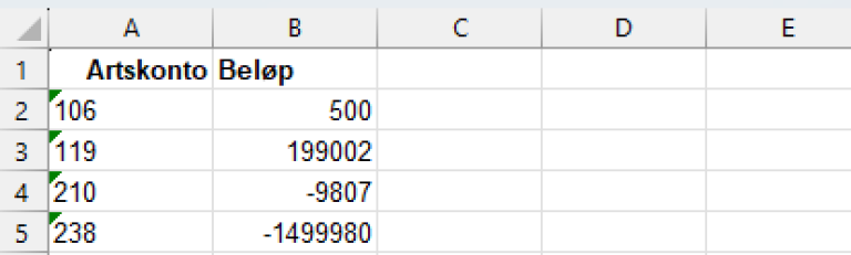 Bildet viser hvordan excel-malen ser ut.