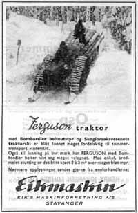 Bilde: Annonse for Ferguson traktor i Julius Nygaards Skogalmanakk 1952