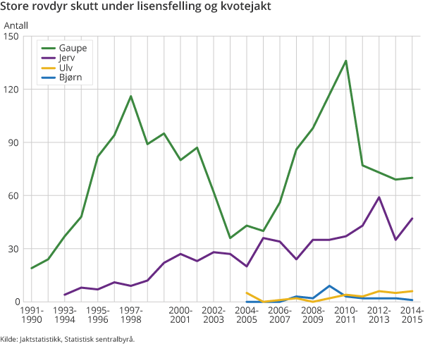 Store rovdyr skutt under lisensfelling og kvotejakt Store rovdyr skutt under lisensfelling og kvotejakt