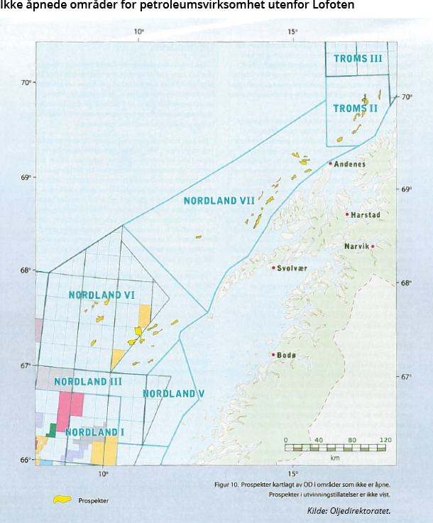 Figur 4. Ikke åpnede områder for petroleumsvirksomhet utenfor Lofoten