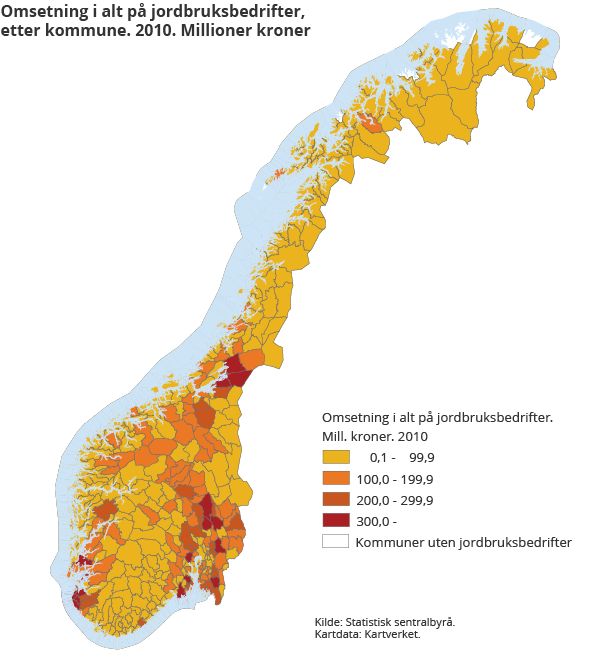 Omsetning i alt, etter kommune 2010. Millioner kroner Omsetning i alt, etter kommune 2010. Millioner kroner