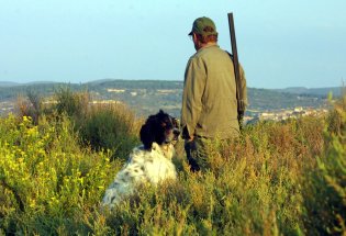 Jeger med hund på fjellet