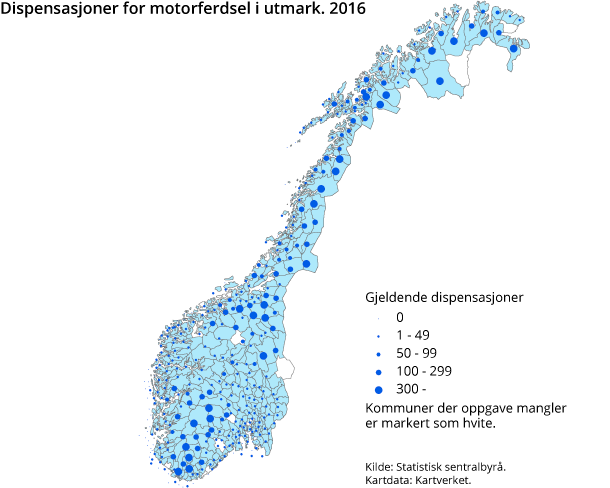 Figur 2. Dispensasjoner for motorferdsel i utmark. 2016 Figur 2. Dispensasjoner for motorferdsel i utmark. 2016
