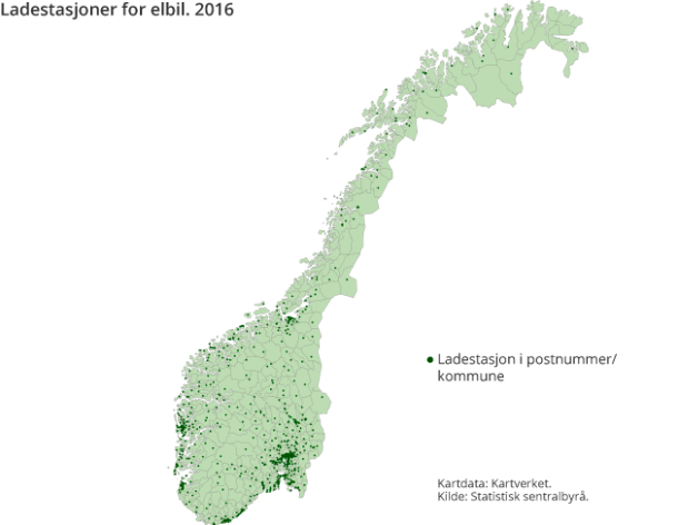 Figur 6. Ladestasjoner for elbiler. 2016 Figur 6. Ladestasjoner for elbiler. 2016