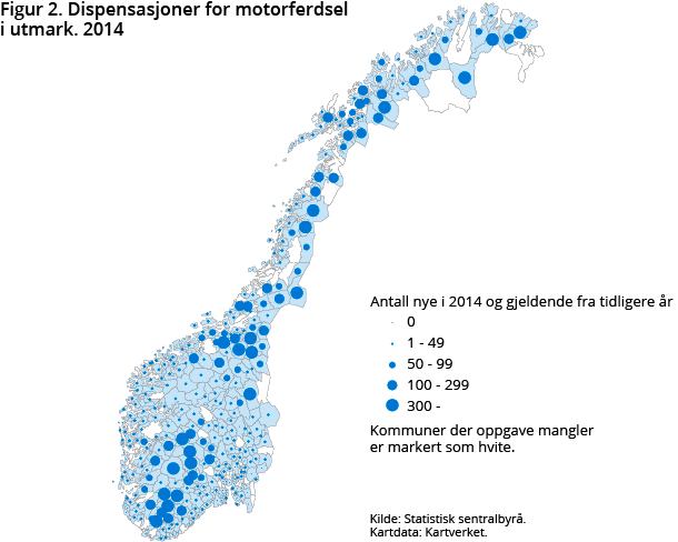 Figur 2. Dispensasjoner for motorferdsel i utmark. 2014 Figur 2. Dispensasjoner for motorferdsel i utmark. 2014