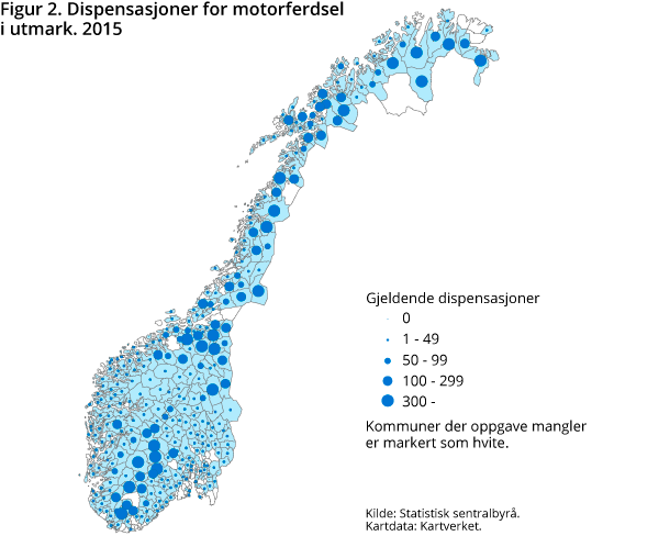 Figur 2. Dispensasjoner for motorferdsel i utmark. 2015 Figur 2. Dispensasjoner for motorferdsel i utmark. 2015