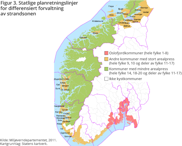 Figur 3. Statlige planretningslinjer for differensiert forvaltning av strandsonen