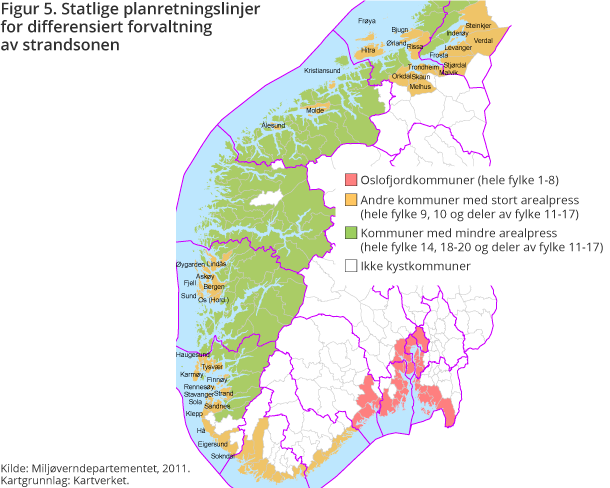 Figur 5. Statlige planretningslinjer for differensiert forvaltning av strandsonen