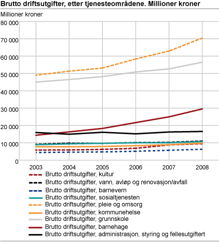 Figur: Brutto driftsutgifter, etter tjenesteområdene. Millioner kroner