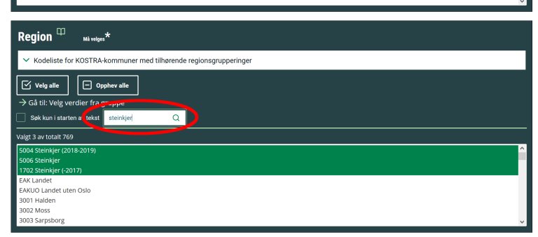 Bilde som viser hvordan du bruker søkefeltet i statistikkbanken