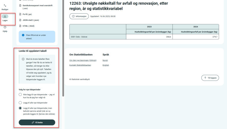 Skjermbilde av funksjonalitet for å lagre en spørring