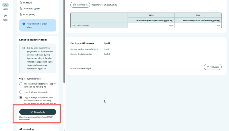 Skjermbilde av funksjonalitet for å kopiere en spørring