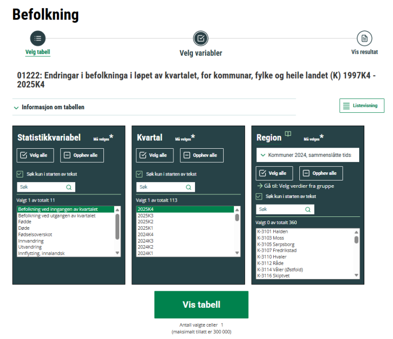 skjermbilde av statistikkbanken