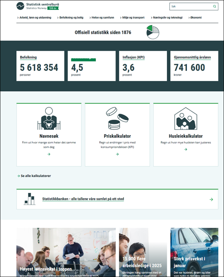 skjermbilde av ssb.no fra år 2026