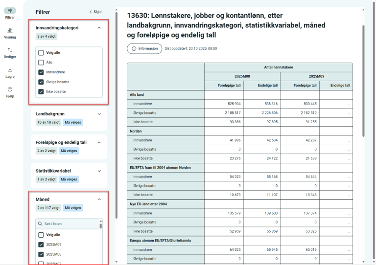 Lagt til flere valg slik at tabellen endrer seg.