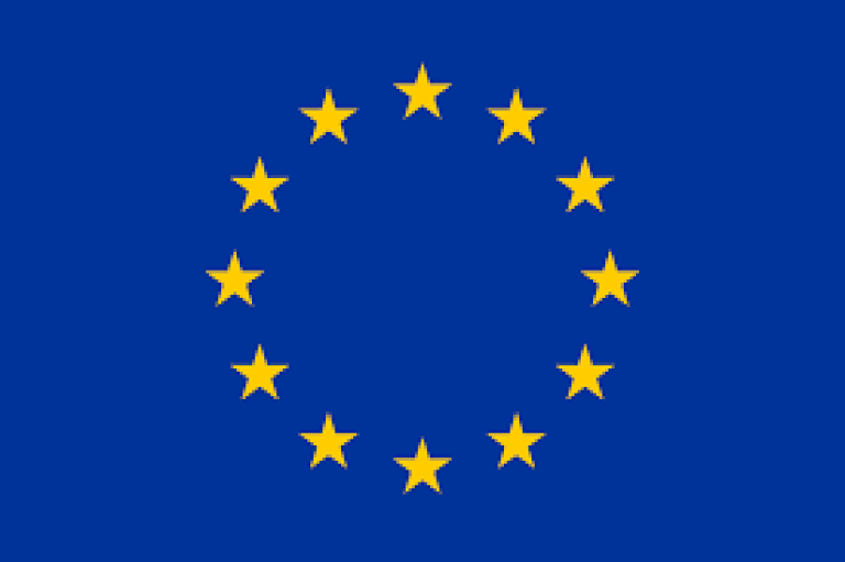 Logoen til Eurostat, blå bakgrunn med gule stjerner.