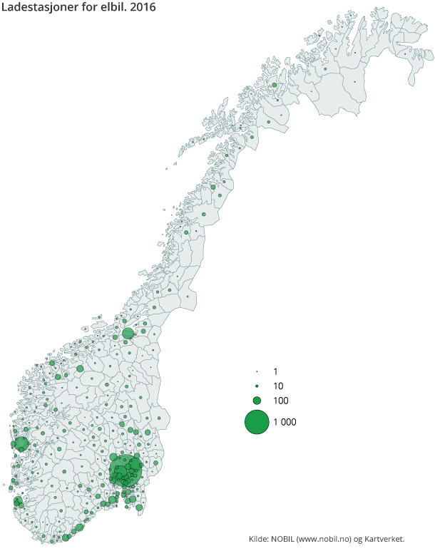 Figur 1. Ladestasjoner for elbil. 2016 Figur 1. Ladestasjoner for elbil. 2016