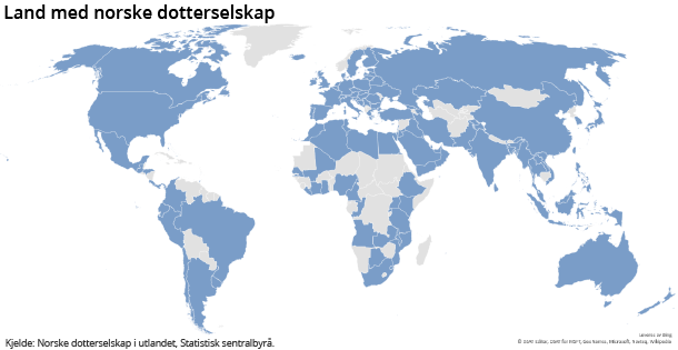Figur 1. Land med norske dotterselskap Figur 1. Land med norske dotterselskap