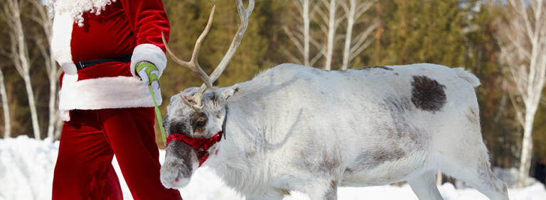 Illustrasjonsfoto av julenissen og reinsdyr