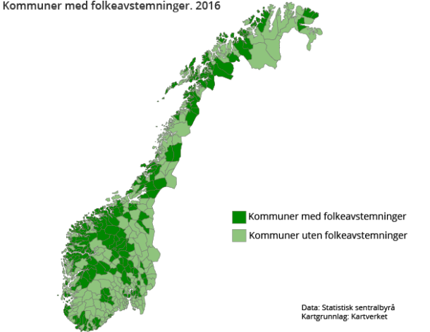 Kart 1 Kommuner med folkeavstemninger. 2016