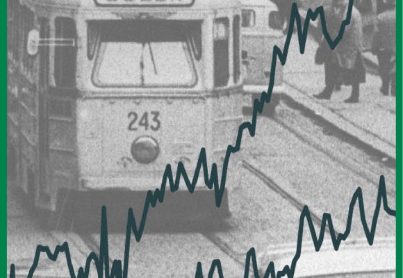 Illustrasjonsbilde fra gamle tider av trikk i by